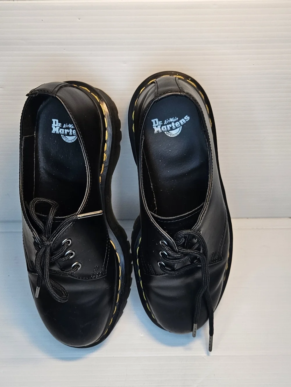 Dr. Martens 1461 Quad Black Polished Smooth Leather Platform Oxfords Women 8 M 7